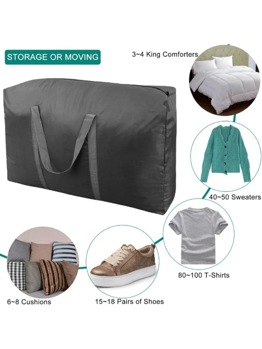 Extra Large 100L Storage Bags with Strong Zippers & Handles - 4 Pack for Moving